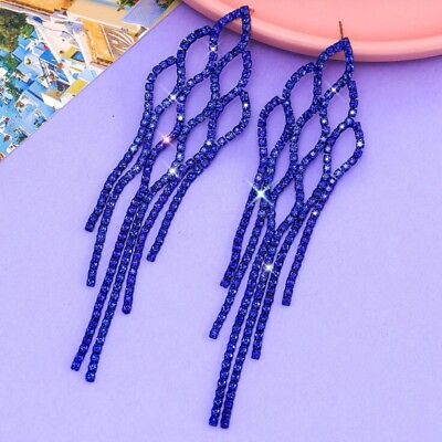 #ad Ladies Blue Shimmery Fashion Statement Women#x27;s Bling Earrings