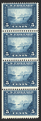 #ad #399 5c Blue 1913 VF Pan Pacific Expo Mint Vertical Strip of 4