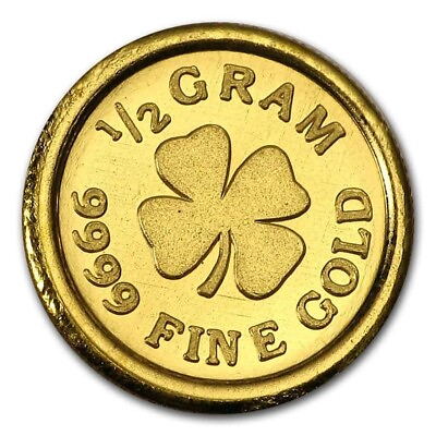 #ad 1 1 2 Gram .9999 Fine Gold Round Four Leaf Clover In a Capsule BU