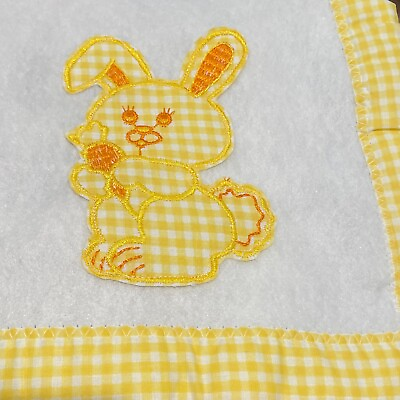 #ad Triboro Yellow Baby Blanket 36quot; x 45quot; Bunny Gingham Satin Never Used USA Vtg