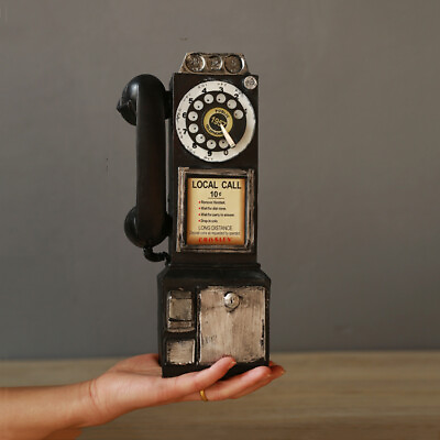 #ad Antique Call Rotary Dial Model Vintage Phone Booth Figurine Retro Home Decor