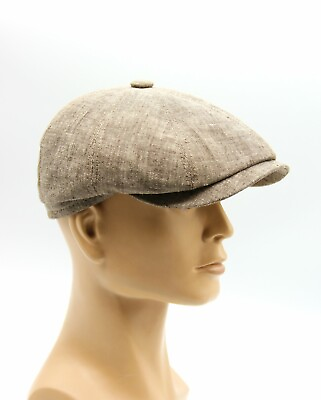 Men#x27;s baker boy cap trendy brown summer linen sun newsboy hat slouchy for spring
