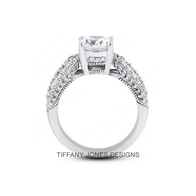#ad 2.80ct D SI1 Round Natural Diamonds 950 PL. Vintage Style Sidestone Ring