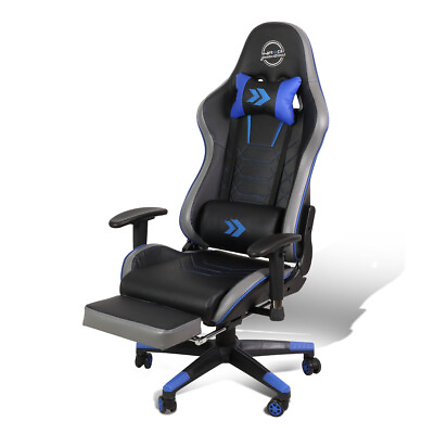 #ad NRG RSC G100BL BLUE RECLINABLE BACKamp;LEG RESTS RACING STYLE OFFICE GAMING CHAIR