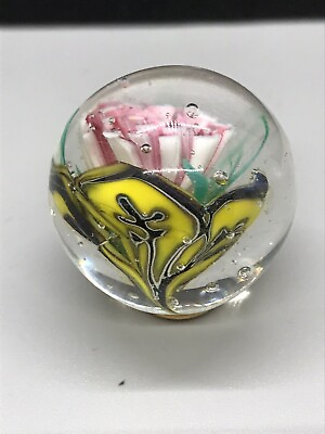 handmade glass marble Pink Floral Murrina Plus Stringer Drawn Lily Pads 1.38”