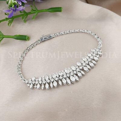 #ad Real H SI Diamond Marquise Charm Bracelet 14k White Gold Birthday Gift 3.65 Ct.