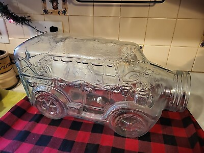 #ad RARE VTG King*B Beef Jerky Stuff Collectible Glass Hearse Cow Automobile XL Jar