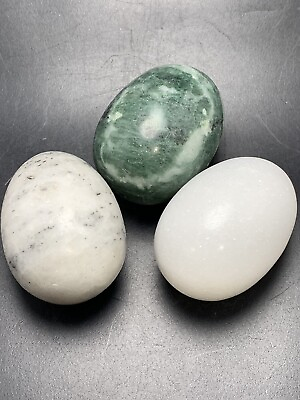 #ad 258g Set Of 3 Assorted Jade Gemstone Polished Eggs