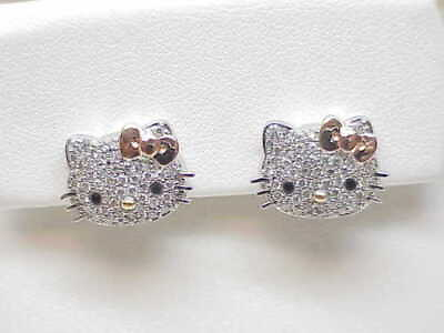 2.30Ct Round Cut Diamond Hello Kitty Women#x27;s Stud Earrings 14k White Gold Finish
