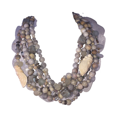 #ad Multi Strand Jadeite Agate Bone Glass Bead Necklace