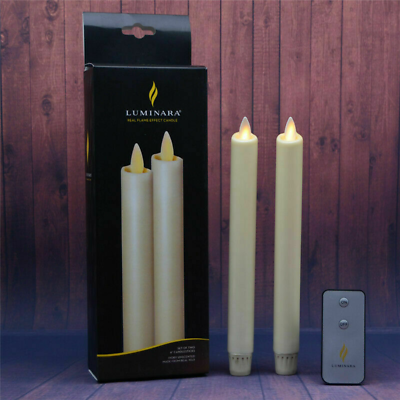 Luminara Flameless Unscented Remote Taper Candles Ivory Wax Moving Wick Set of 2