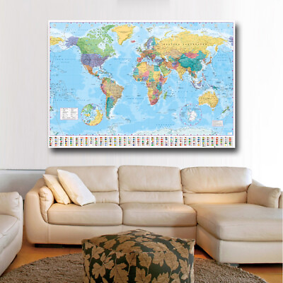 #ad LARGE MAP OF THE WORLD POSTER 61X91CM FLAGS WALL PRINT BRAND NEW
