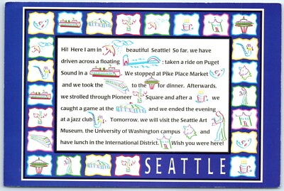 #ad Postcard Seattle with Message and Art Print Greeting Card Seattle WA