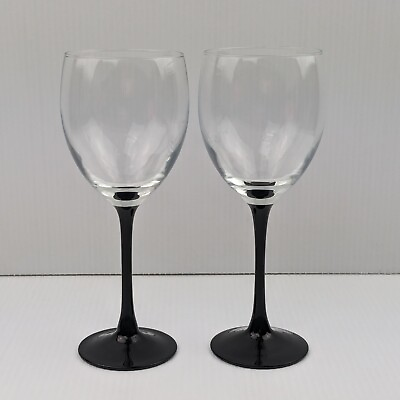 #ad #ad Luminarc France Wine Glasses Set Of 2 Black Stemmed Goblets Barware Vintage