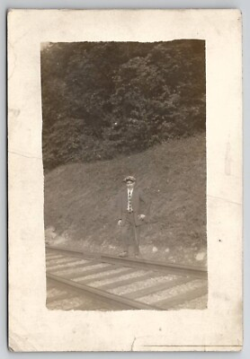 Youngstown Ohio RPPC Young Joe Phillips on Railroad Tracks Postcard C24