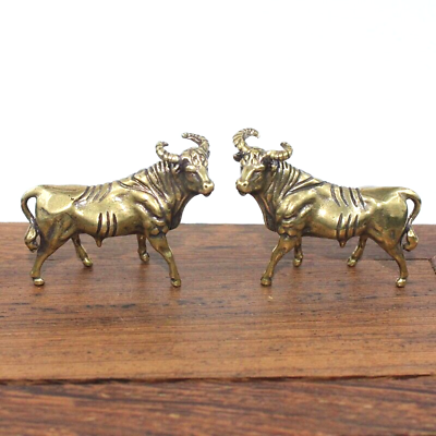 2pcs Brass Bull Figurine Cattle Statue House Decoration Animal Figurines Toys