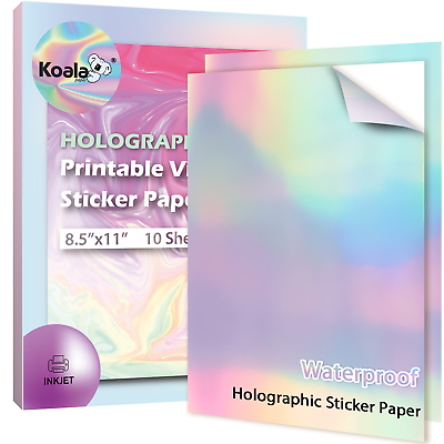 Koala Holographic Sticker Paper for Inkjet Cricut Printable Vinyl Rainbow 10 Sh