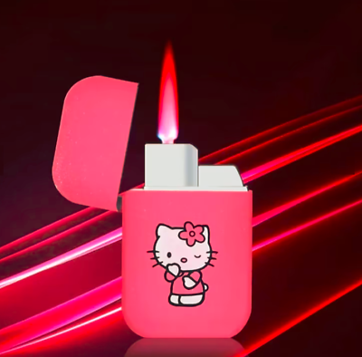 #ad Pink Glitter Hello Kitty Pink Flame Pocket Lighter Refillable Cute NEW US SELLER