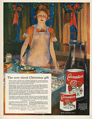 #ad 1920s Vintage Retro Kitchen Decor Carnation Milk Christmas Art Print Ad LARGE
