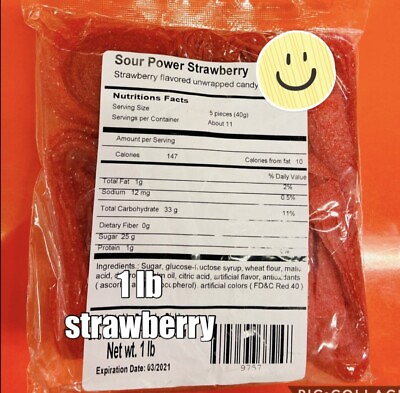 #ad SOUR POWER STRAWBERRY The Original CANDY Belts 1 Pound Bag Candy Bar
