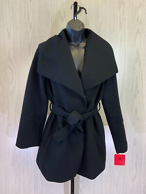 #ad Tahari Wrap Coat Women#x27;s Size M Black NEW