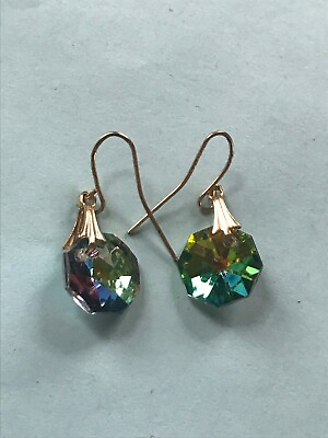 #ad Estate Watermelon Faceted Plastic Octagon Goldtone Dangle Earrings for Pierced