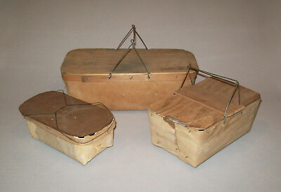 Old Antique Vtg Ca 1920s Group Three Boxes Wood Paper Wire Carrying Packing Box