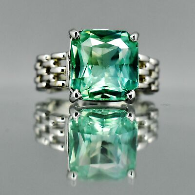 #ad 7 Ct Natural Green Grandidierite Princess Cut 925 Sterling Silver Statement Ring