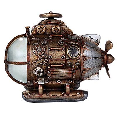 #ad Steampunk Submarine with LED Lights Figurine Lights Up Bronze Metal Gears New