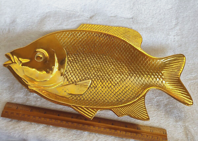 Vintage Solid Brass Fish Shaped Serving Platter *15.5quot;