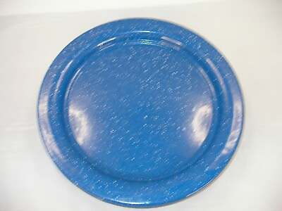 #ad Set of Six Blue amp; White Splatter Enamel Ware Metal Plates Camp ware