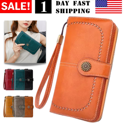 Women Ladies Leather Long Wallet Card Holder Purse Handbag Clutch RFID Blocking