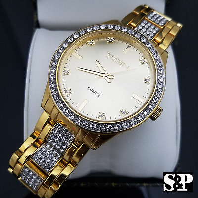 #ad Mens Elgin Luxury Elegant Gold Genuine Diamonds Dress Stainless Steel Watch