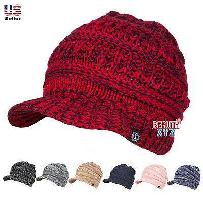 Unisex Winter Visor Beanie Knit Hat Cap Crochet Men Women Ski Warm NEW