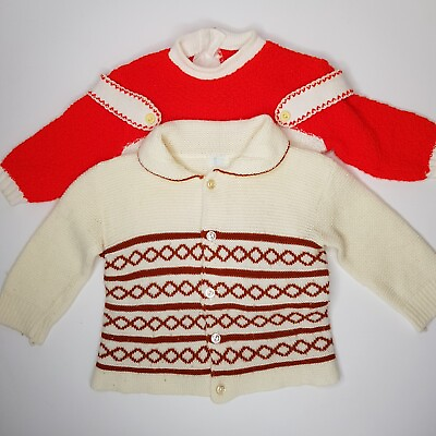 #ad Vintage Wool Knit Baby Clothing Jumper Bodysui 2 Pack Bundle 1 Yr White Brown