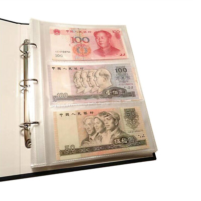 #ad 10PCS 3 Grid Collection Paper Money Holder Album Page Banknotes Loose Leaf