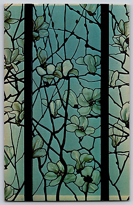 #ad Florida Magnolia Stained Glass Casement Window Vintage Postcard Posted