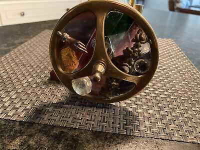 Vintage Corki Weeks Brass Kaleidoscope Double Wheel With Leaded Glass 15”