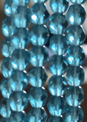 150 Transparent Aqua Blue Czech Glass Round Faceted Fire Polished Beads In 6mm