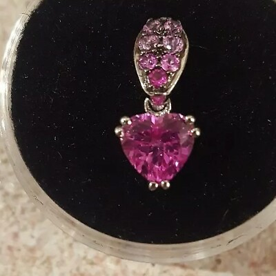 #ad Pink Topaz Heart amp; Pink Sapphire Pendant 10KT Solid White Gold