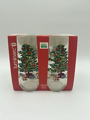 #ad Luminarc Noel Christmas Tree Glass Tumblers Set of 4 16 oz