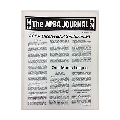 #ad APBA APBA Journal Volume 15 #4 quot;APBA Displayed at Smithsonian One Man Mag VG