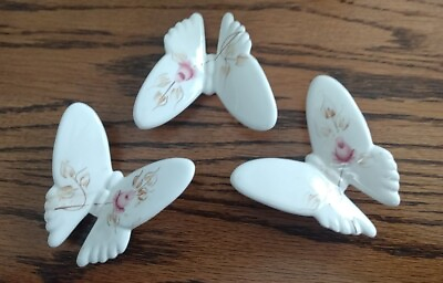 #ad 3 Vintage Ceramic Rose Butterfly Wall Hanging LOT Lasting Products