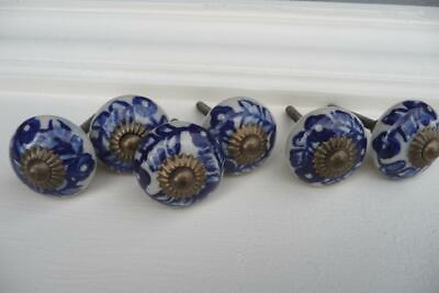 #ad Vintage Antique Drawer Pulls Handles Cobalt Flower Floral Cabinets Knob