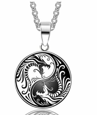 #ad Mens Stainless Steel Protection Amulet Dragon Yin Ying Yang Pendant Necklace Men