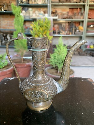 #ad Antique Handcrafted Brass Beautiful Engraved Floral Pattern Islamic Pot Surahi