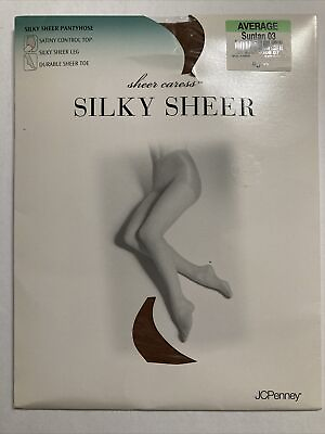 #ad JcPenney Sheer Caress Silky Sheer Brand New Control Top Average SUNTAN 03