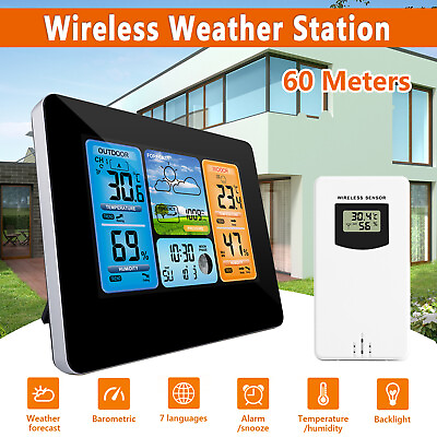 Digital LCD Indoor amp; Outdoor Weather Station Clock Calendar Thermometer Wireless