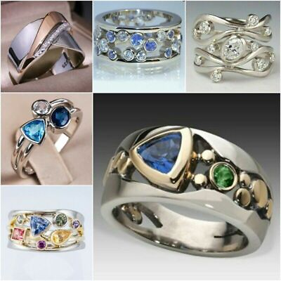 Elegant Women 925 Silver Wedding Cubic Zirconia Rings Jewelry Gift Size 6 10