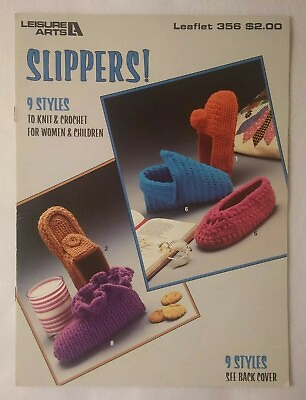 Slippers 9 Slipper Styles for Women amp; Children crochet amp; knit pattern # 356